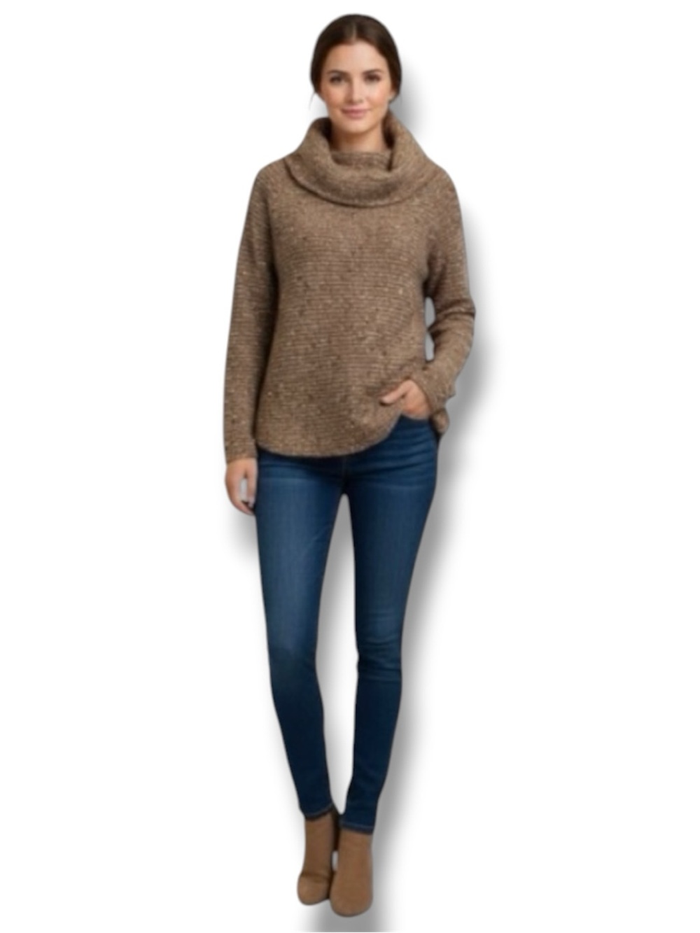 Ruby Rd. Wild Side VTG Y2K Brown Boucle Cowl Neck Wool Blend Sweater Sz Small